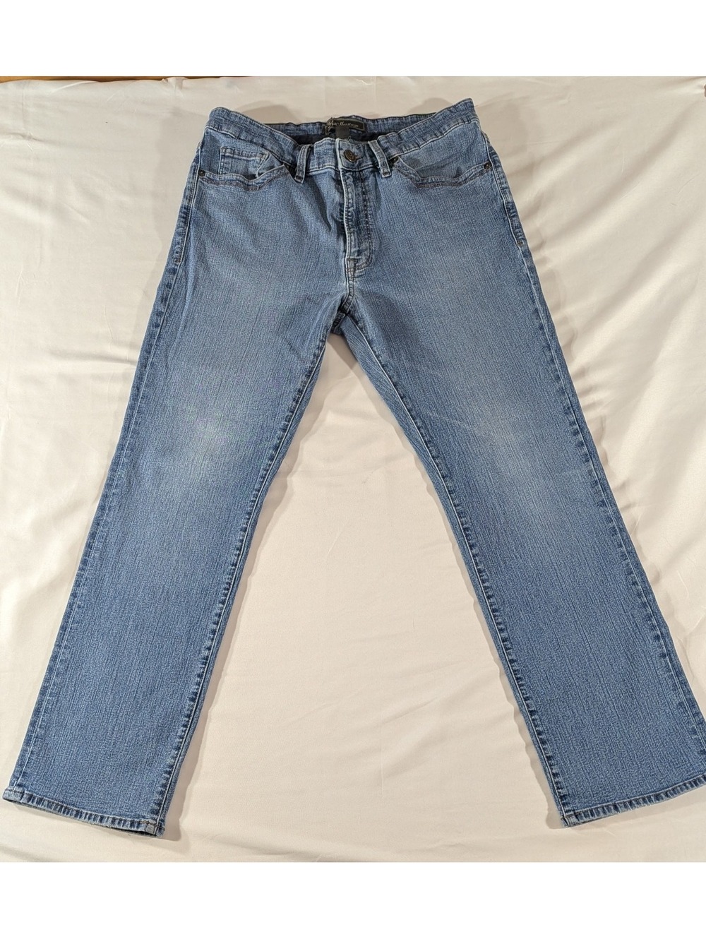 34 Heritage Men Straight Leg Jeans 35x32 Light Wash Stretch Denim